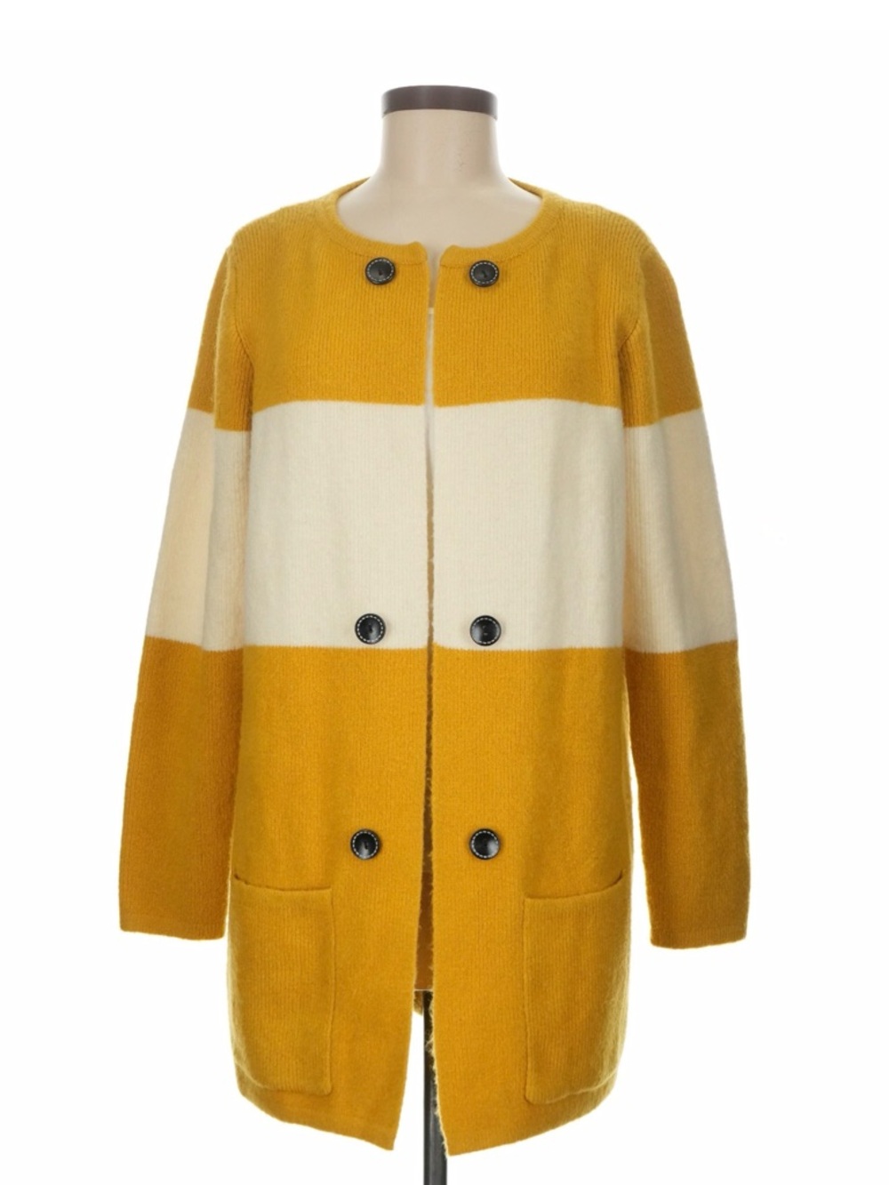 Anthropologie Mustard Yellow and Cream Striped Open Cardigan